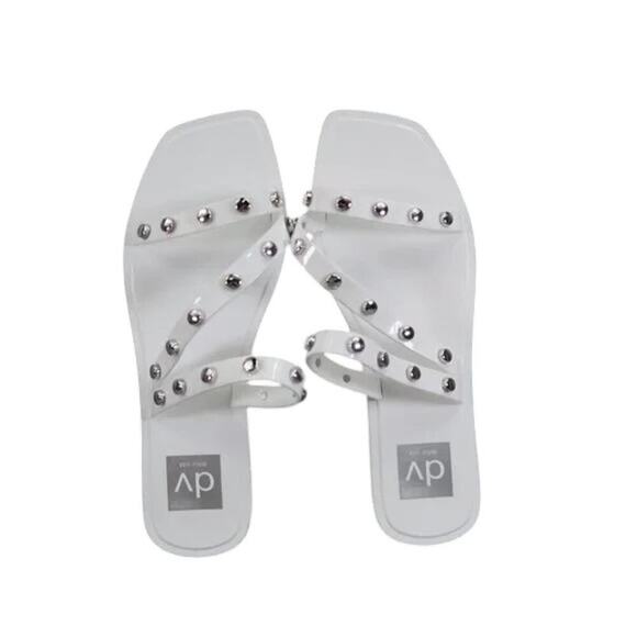 Dolce Vita Shoes Womens 6 Sandals Jelly Slides Casual Stud Flats White Shelly - Picture 3 of 12
